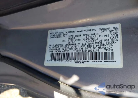 2000 Toyota Tundra Sr5 V8 from USA, damaged, VIN 5TBBT4418YS023148